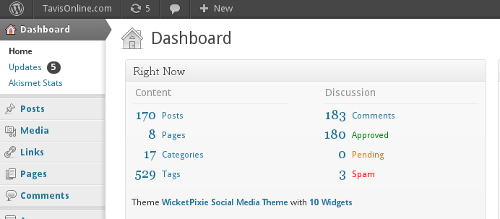 Sample Wordpress dashboard